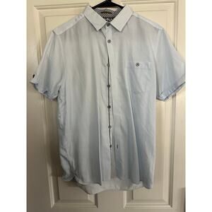 Ted Baker London Button Down Shirt Short Sleeves Blue White Size 4